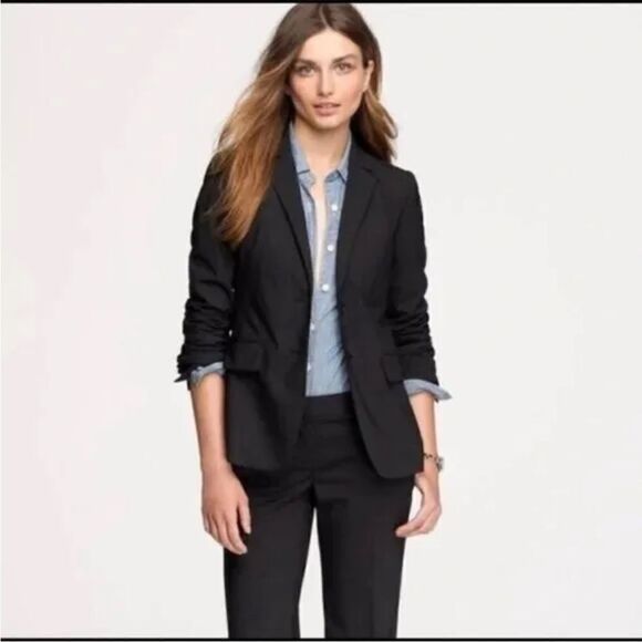 J.‎ Crew Two Button Jacket Blazer in Super 120s Wool Size 8 Black 23346 - Picture 1 of 11